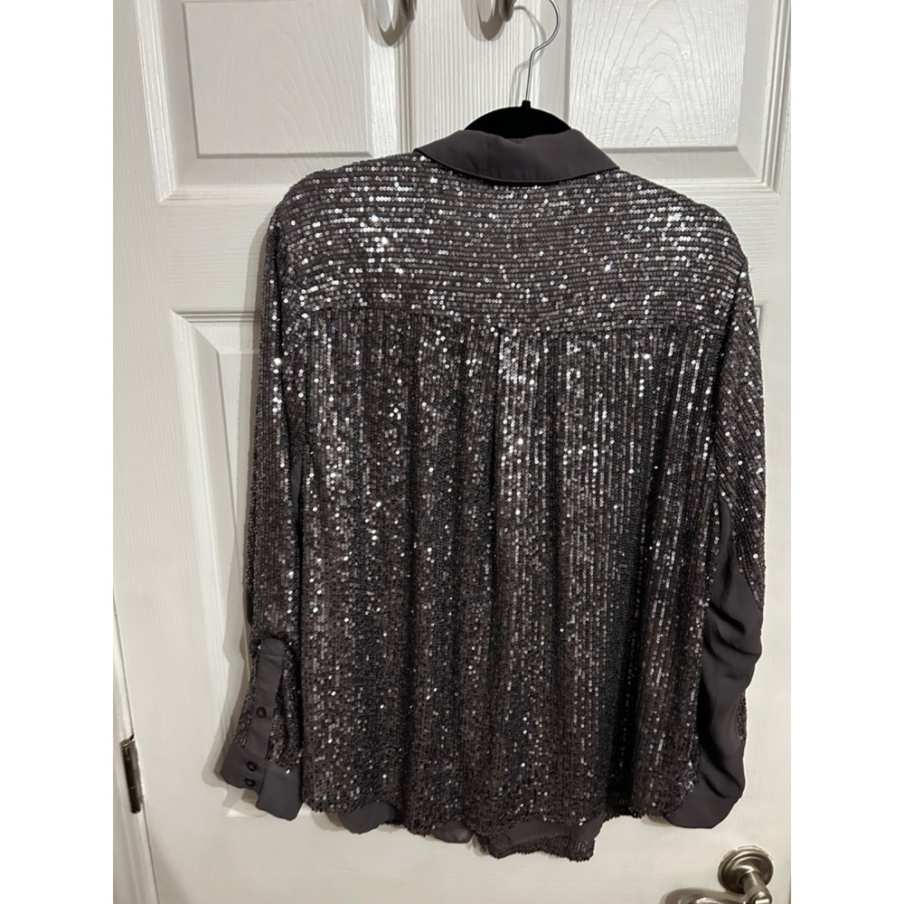 Torrid Size 2 Madison Sequins‎ Button Front Shirt Long Sleeve Blouse Purple - Picture 14 of 15